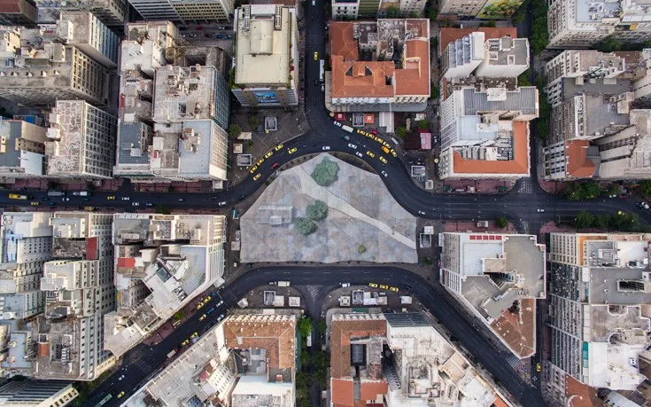 Αεροφωτογραφία της πλατείας Ομονοίας στην Αθήνα.