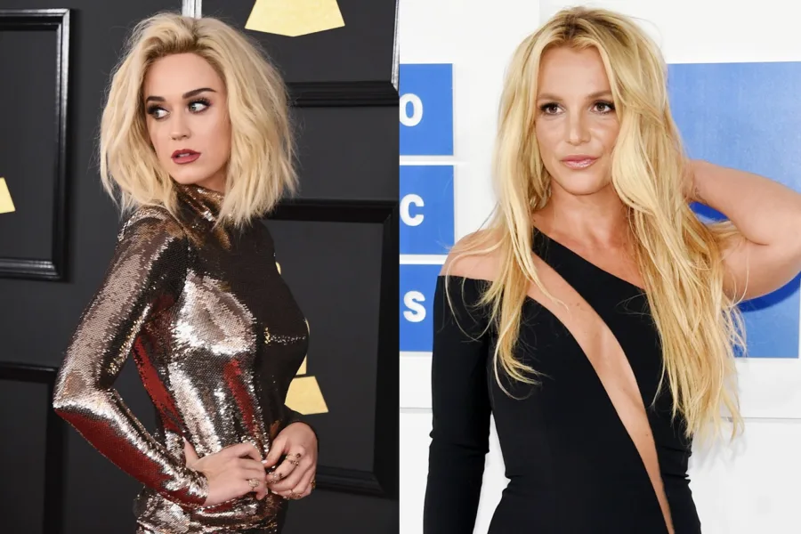 Η Katy Perry και η Britney Spears σε κολλάζ φωτογραφιών από εμφανίσεις τους.