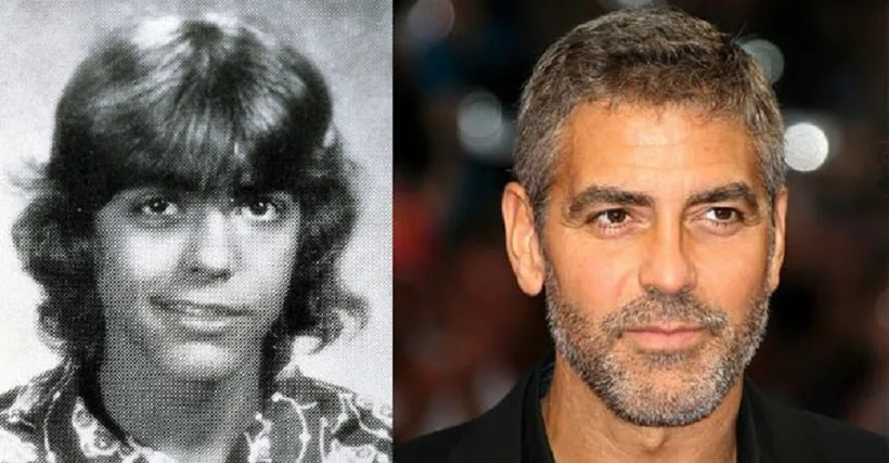 Κολάζ με τον George Clooney σε νεαρή ηλικία και σε πρόσφατη φωτογραφία.
