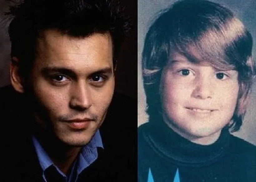 Κολάζ με δύο φωτογραφίες του Johnny Depp, μία σε νεαρή ηλικία και μία από την παιδική του ηλικία.