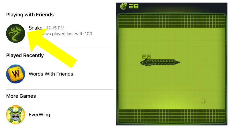Στιγμιότυπα από το παιχνίδι Snake στο Facebook Messenger.