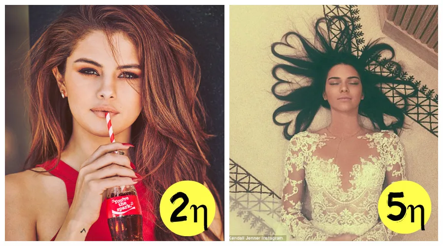 Κολάζ με τη Selena Gomez και την Kendall Jenner από δημοφιλείς αναρτήσεις στο Instagram.