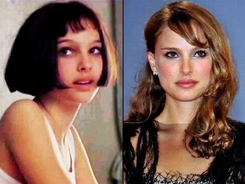 Κολάζ με δύο φωτογραφίες της Natalie Portman σε παιδική και ενήλικη ηλικία.