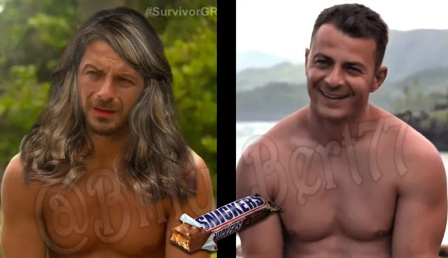 Meme με τον Γιώργο Αγγελόπουλο σε στυλ διαφήμισης Snickers στο Survivor.