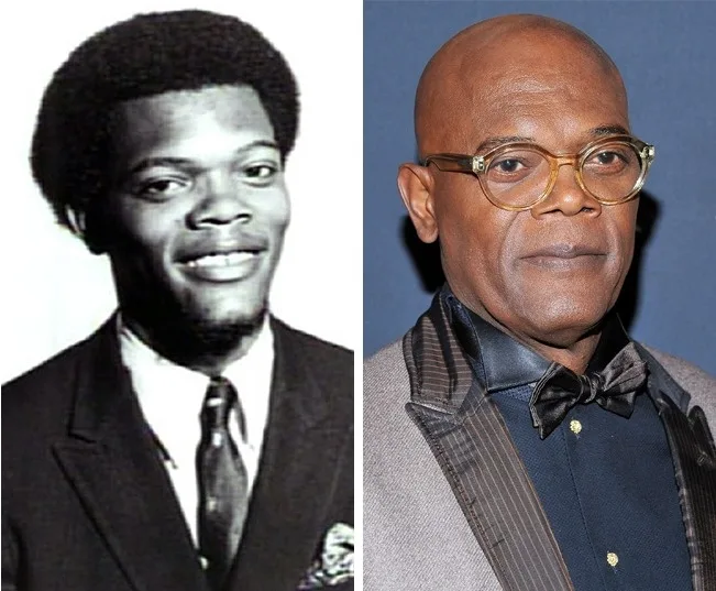 Ο Samuel L. Jackson σε νεαρή ηλικία με μαλλιά και στη σημερινή του εμφάνιση, ως ένας από τους καραφλούς του Hollywood.