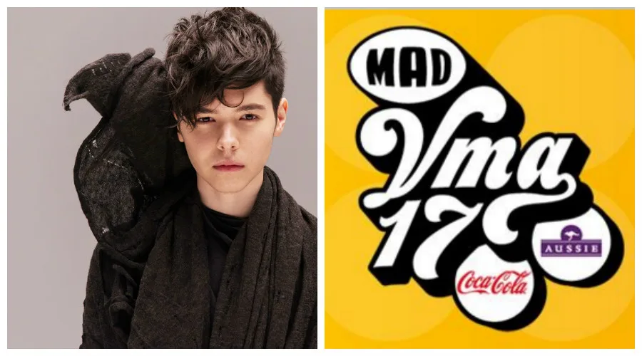 Ο Kristian Kostov και το λογότυπο των Mad Video Music Awards 2017.
