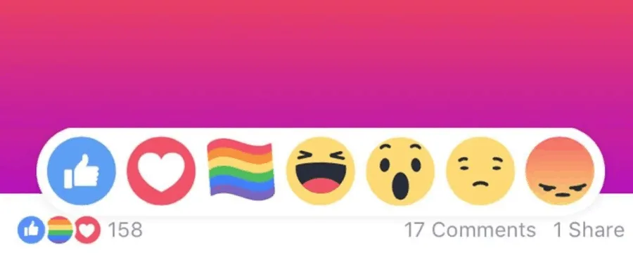 Τα reactions του Facebook με την προσθήκη της σημαίας του ουράνιου τόξου για το Pride.