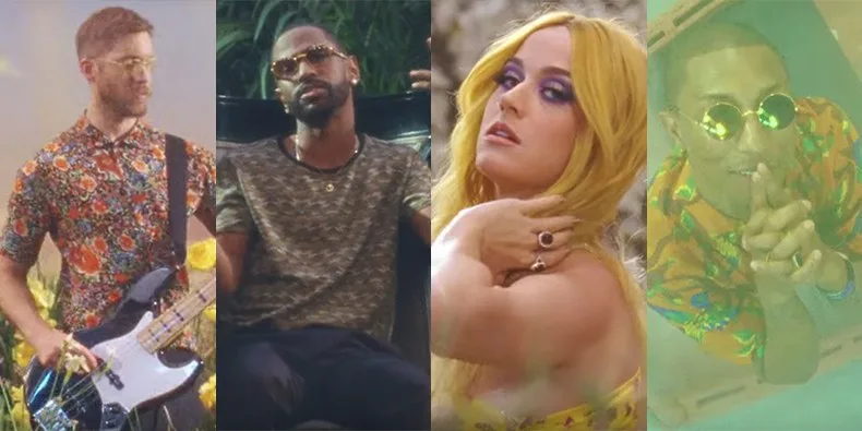 Κολάζ με τους Calvin Harris, Big Sean, Katy Perry και Pharrell Williams από το βίντεο κλιπ του Feels.