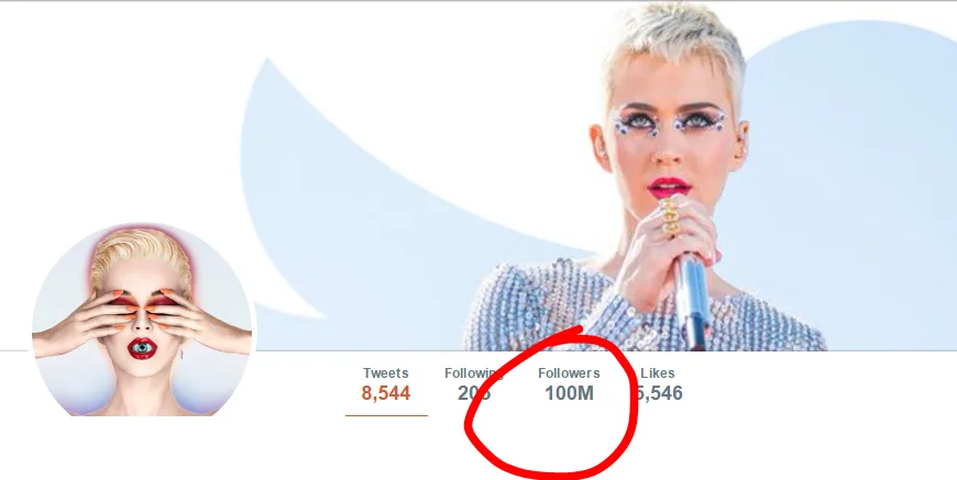 Η Katy Perry σε προφίλ του Twitter με 100 εκατομμύρια followers.