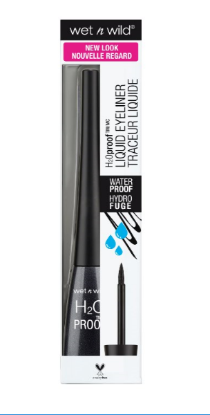 Συσκευασία υγρού eyeliner wet n wild H2O Proof σε λευκό φόντο.