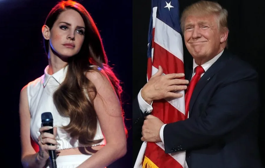 Η Lana Del Rey σε συναυλία και ο Donald Trump να αγκαλιάζει την αμερικανική σημαία.