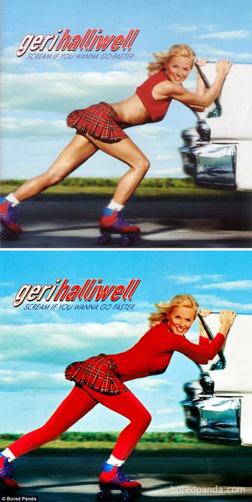 Σύγκριση του εξωφύλλου της Geri Halliwell στην αρχική έκδοση και στην έκδοση για τη Μέση Ανατολή.