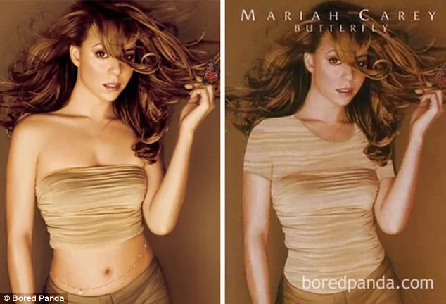 Σύγκριση του εξωφύλλου του άλμπουμ Butterfly της Mariah Carey με την επεξεργασμένη έκδοση για τη Μέση Ανατολή.