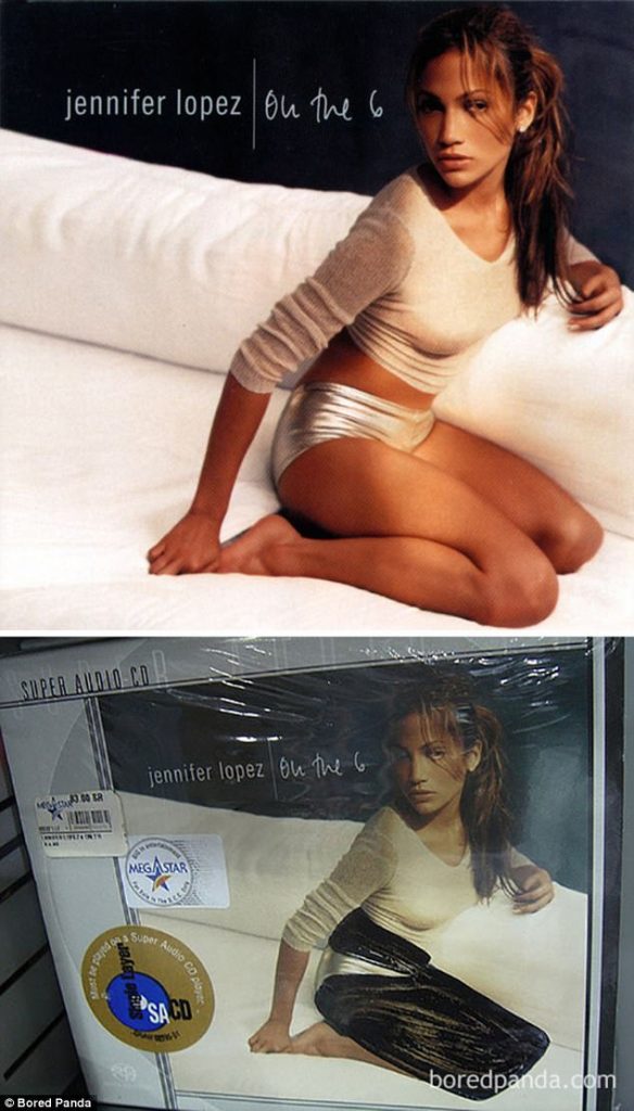 Σύγκριση του εξωφύλλου του άλμπουμ On the 6 της Jennifer Lopez με την έκδοση για τη Μέση Ανατολή.