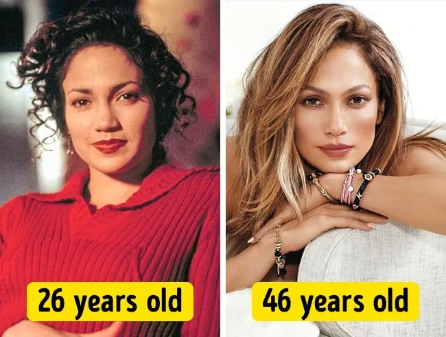 Κολάζ με τη Jennifer Lopez στα 26 και στα 46 της χρόνια.