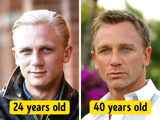 Κολάζ φωτογραφιών του Daniel Craig σε ηλικία 24 και 40 ετών.