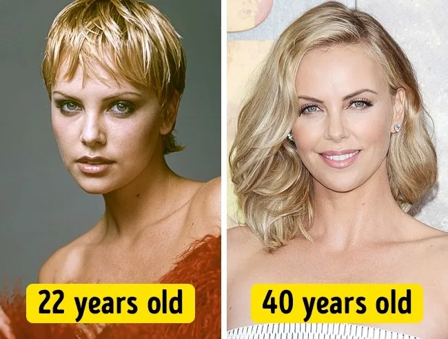 Σύγκριση φωτογραφιών της Charlize Theron στα 22 και στα 40 της χρόνια.