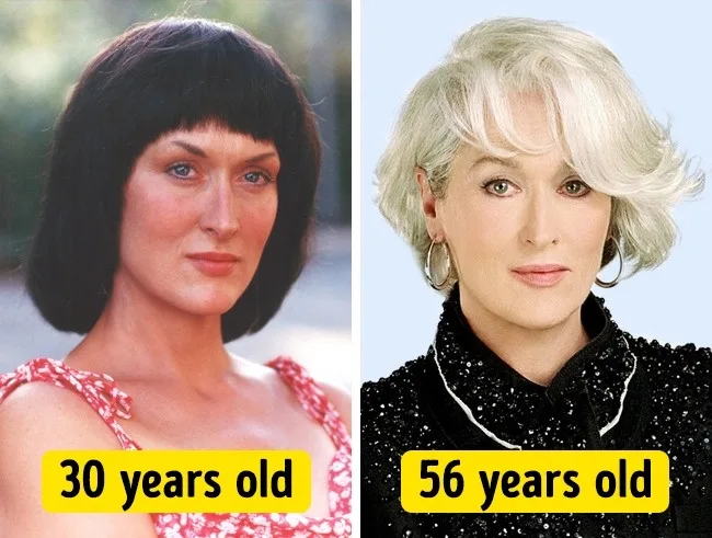 Σύγκριση φωτογραφιών της Meryl Streep σε ηλικία 30 και 56 ετών.