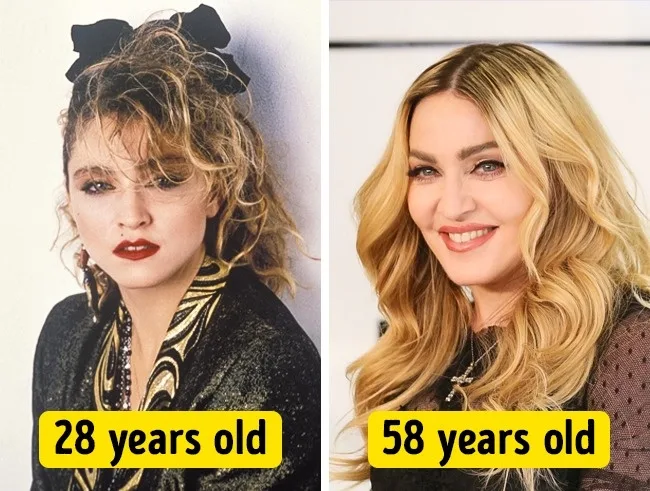 Σύγκριση της Madonna σε ηλικία 28 και 58 ετών.