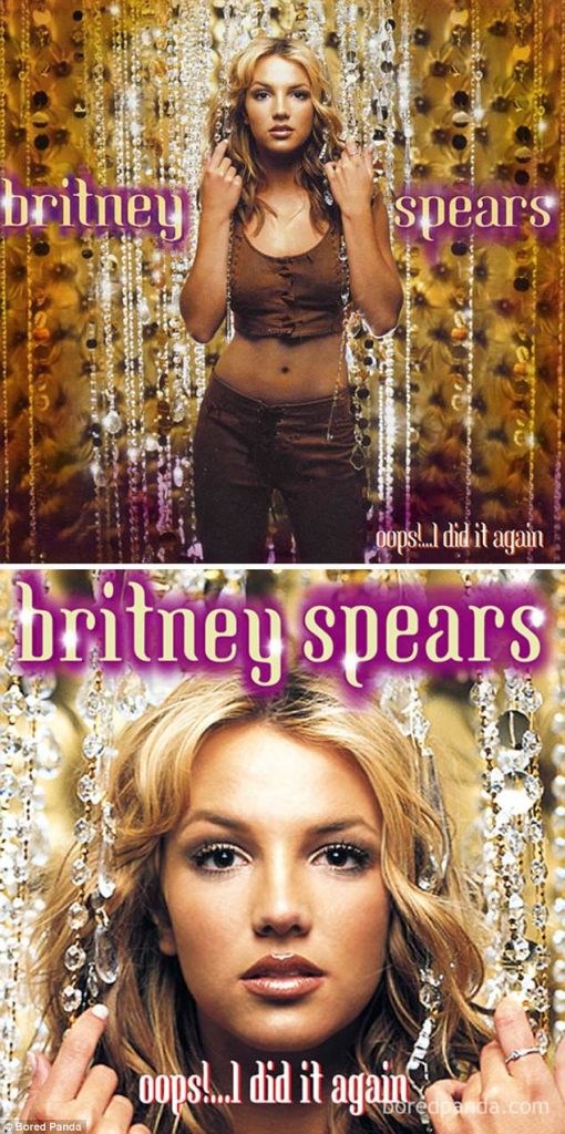 Το εξώφυλλο του άλμπουμ Oops!... I Did It Again της Britney Spears και μια κοντινή εκδοχή του.