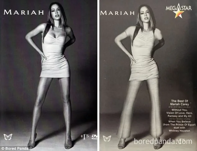 Σύγκριση εξωφύλλου άλμπουμ της Mariah Carey στην αυθεντική και τη λογοκριμένη έκδοση για τη Μέση Ανατολή.