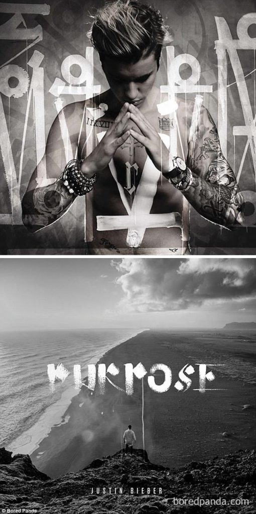 Το εξώφυλλο του άλμπουμ Purpose του Justin Bieber και η εναλλακτική εκδοχή του.