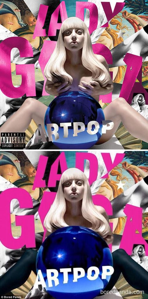Το εξώφυλλο του άλμπουμ Artpop της Lady Gaga και η λογοκριμένη εκδοχή του.