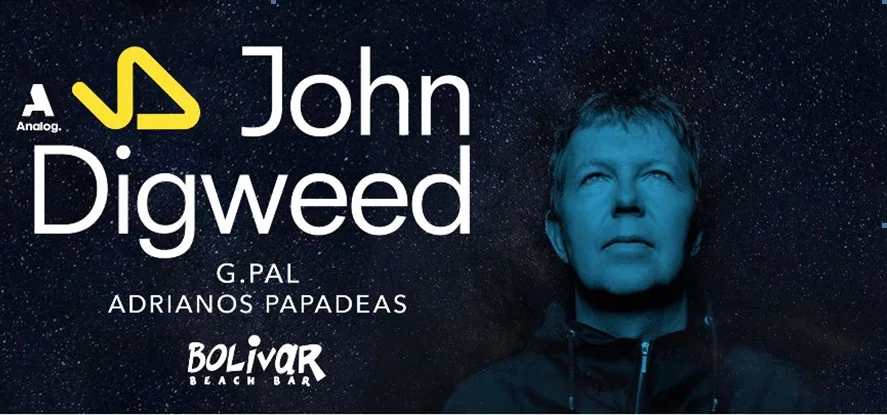 Ο John Digweed σε αφίσα για εμφάνιση στο Bolivar Beach Bar.