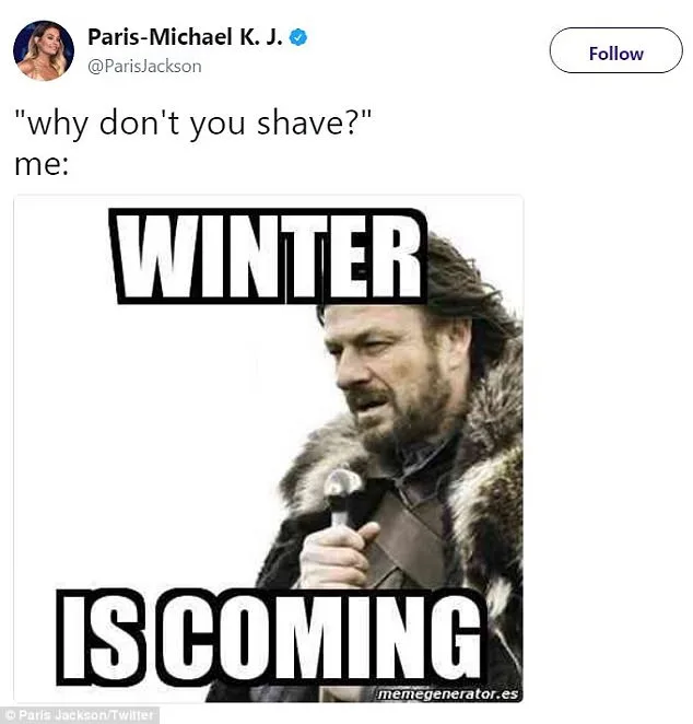 Στιγμιότυπο από tweet της Paris Jackson με meme από το Game of Thrones.