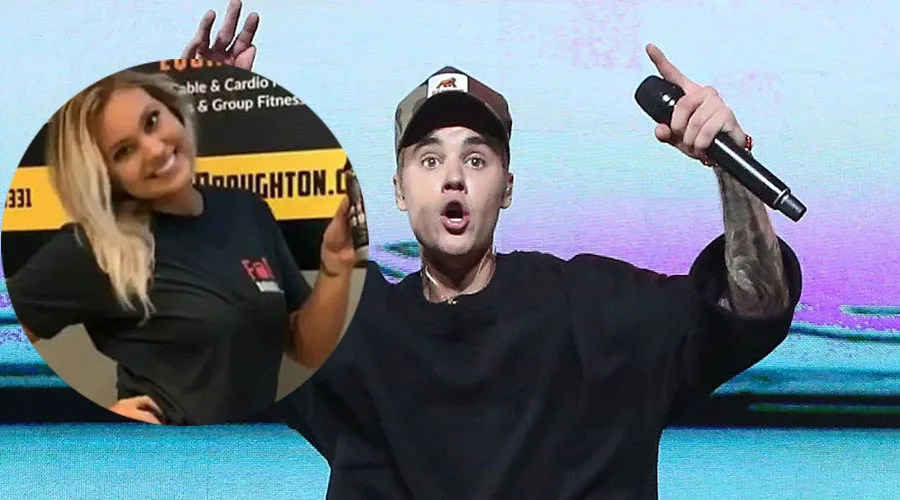 Ο Justin Bieber σε σκηνή και η Jessica Gober σε ένθετη φωτογραφία.