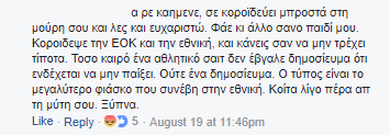 Στιγμιότυπο οθόνης από σχόλιο στο Facebook σχετικά με τον Γιάννη Αντετοκούνμπο.