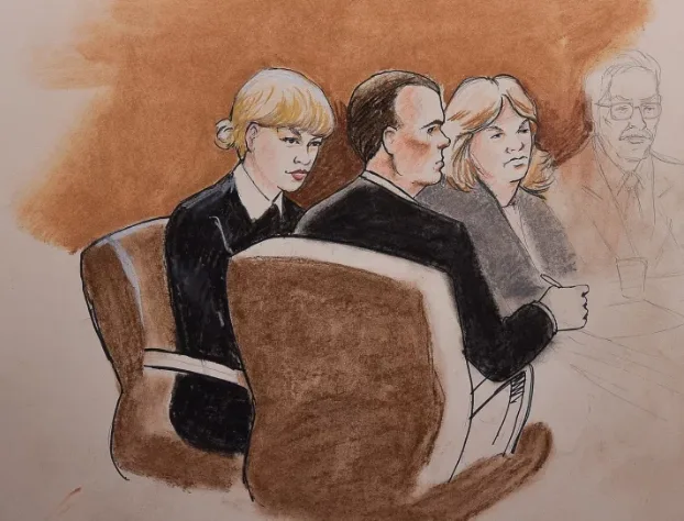 Σκίτσο από τη δίκη της Taylor Swift σε δικαστήριο.