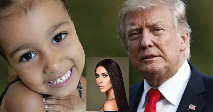 Κολάζ με την North West, την Kim Kardashian και τον Donald Trump.