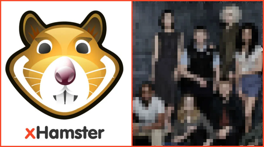 Το λογότυπο του xHamster δίπλα σε θολωμένη φωτογραφία του καστ της σειράς Sense8.