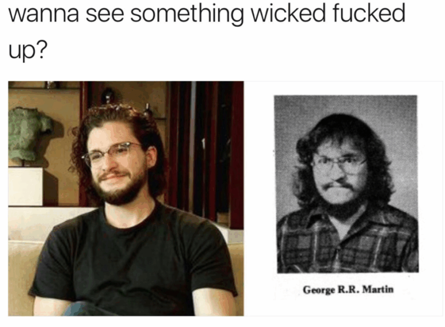 Σύγκριση φωτογραφιών του Kit Harington και του George R.R. Martin σε νεαρή ηλικία.