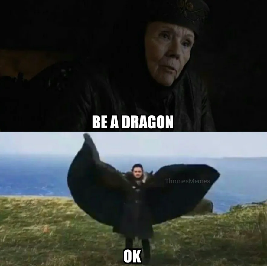 Meme από το Game of Thrones με την Olenna Tyrell και τον Jon Snow.