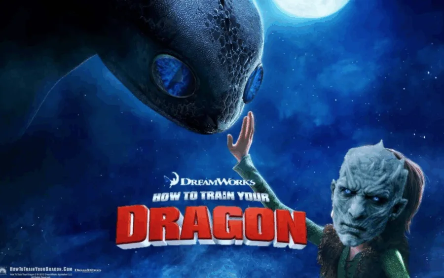 Meme με τον Night King από το Game of Thrones και τον δράκο Toothless.