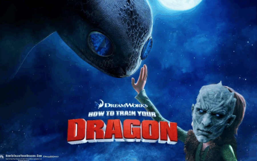 Meme με τον Night King από το Game of Thrones και τον δράκο Toothless.