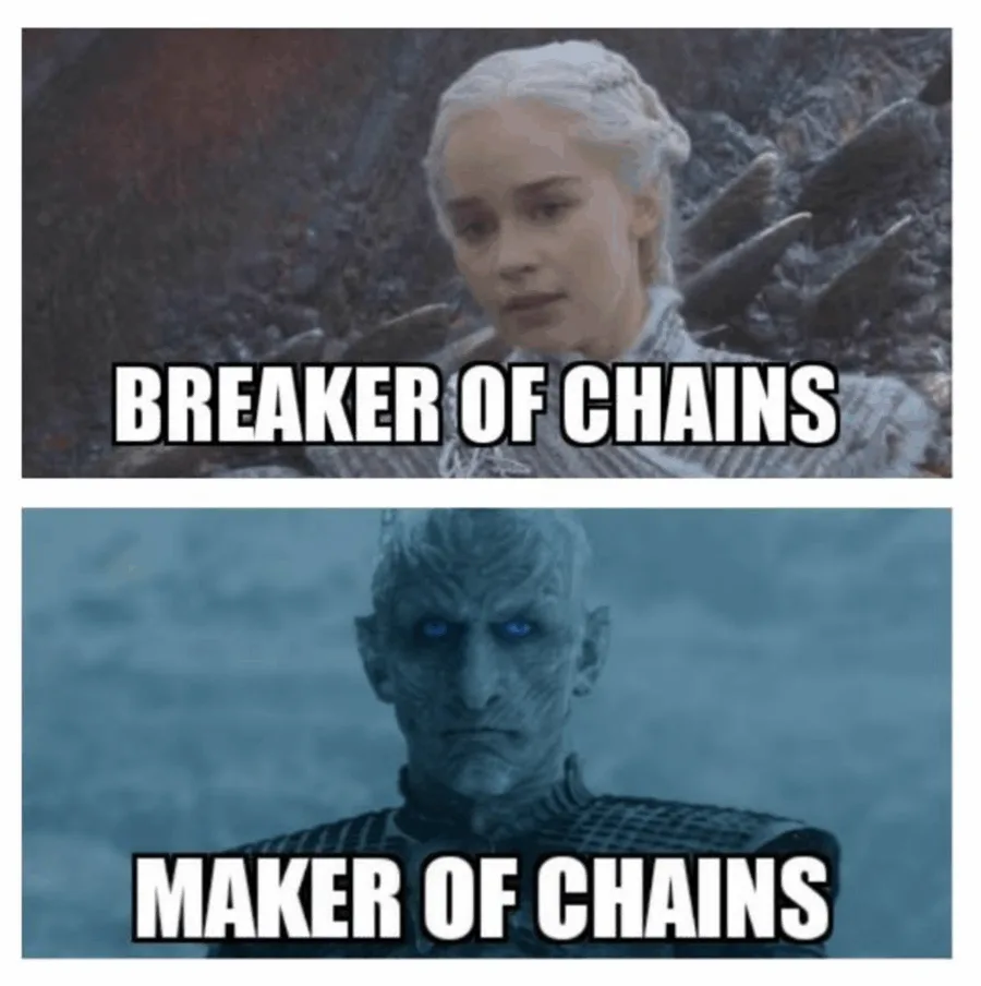 Meme με την Daenerys Targaryen και τον Night King από το Game of Thrones.