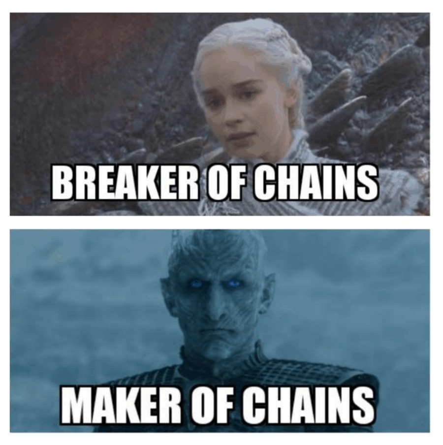 Meme με την Daenerys Targaryen και τον Night King από το Game of Thrones.