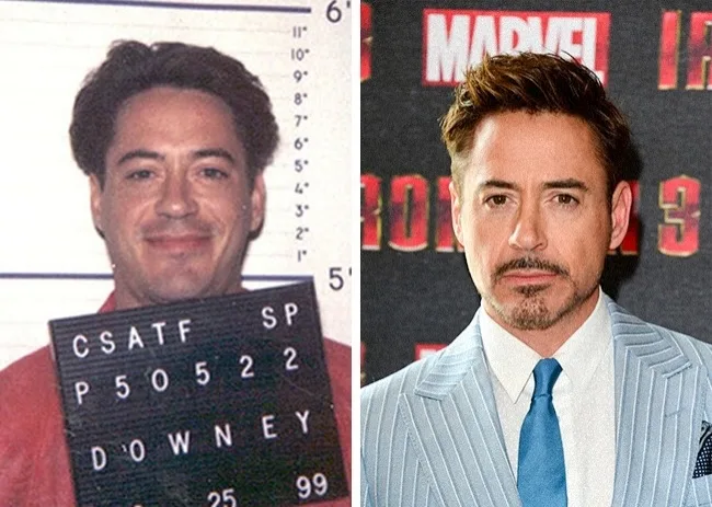 Robert Downey Jr. σε φωτογραφία σύλληψης και σε επίσημη εμφάνιση.
