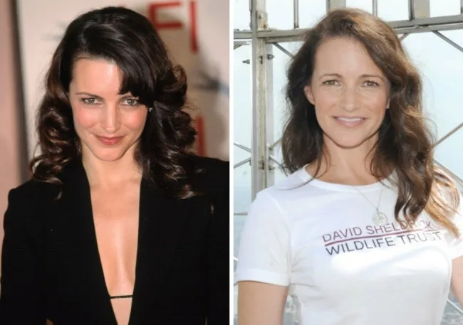 Κολάζ με δύο φωτογραφίες της Kristin Davis σε διαφορετικές χρονικές περιόδους.