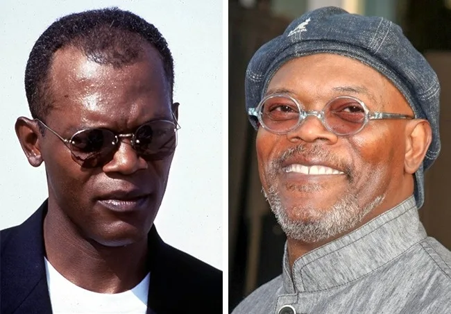 Κολάζ με δύο φωτογραφίες του Samuel L. Jackson σε διαφορετικές ηλικίες.