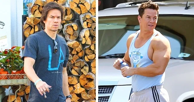 Κολάζ με τον Mark Wahlberg πριν και μετά τη σωματική του αλλαγή για ρόλο.