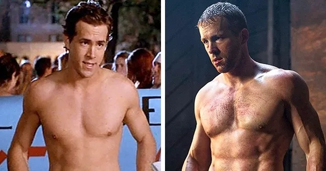 Κολάζ με την αλλαγή στο σώμα του Ryan Reynolds για τις ανάγκες ρόλου.