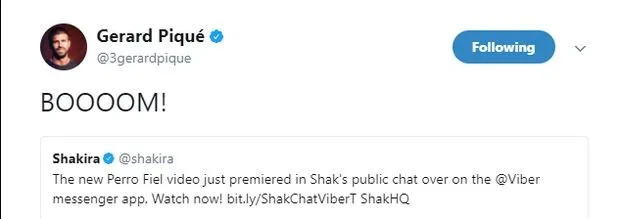 Στιγμιότυπο οθόνης από το Twitter με ανάρτηση του Gerard Piqué για τη Shakira.