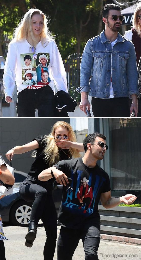 Η Sophie Turner και ο Joe Jonas σε δύο διαφορετικές εμφανίσεις τους στον δρόμο.