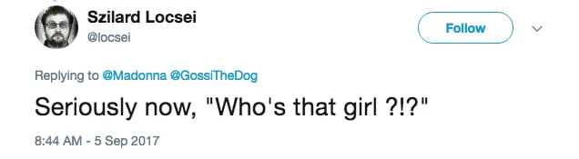 Στιγμιότυπο από το Twitter με σχόλιο χρήστη για τη Madonna.