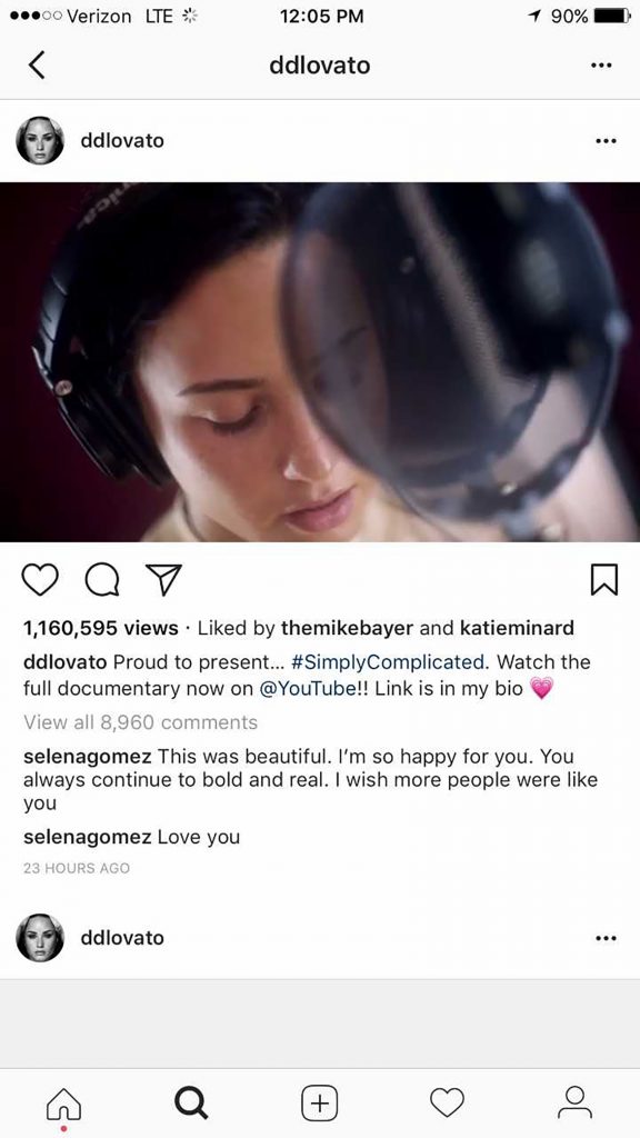 Στιγμιότυπο από το Instagram της Demi Lovato με σχόλια της Selena Gomez.