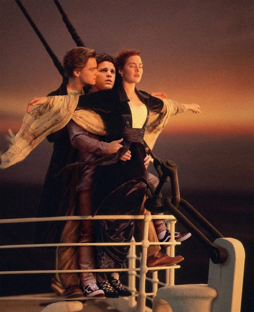 Ο Average Bob με Photoshop ανάμεσα στον Leonardo DiCaprio και την Kate Winslet στη σκηνή του Τιτανικού.
